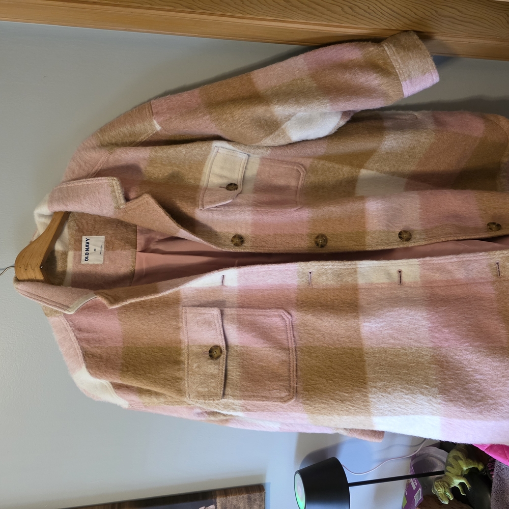 Old Navy Pink and Tan Plaid Jacket